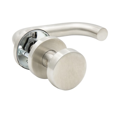 Комплект ручек Pure 8100 с кнобом для сплошных дверей на разетке левый, шток  8 мм, нержавеющая сталь